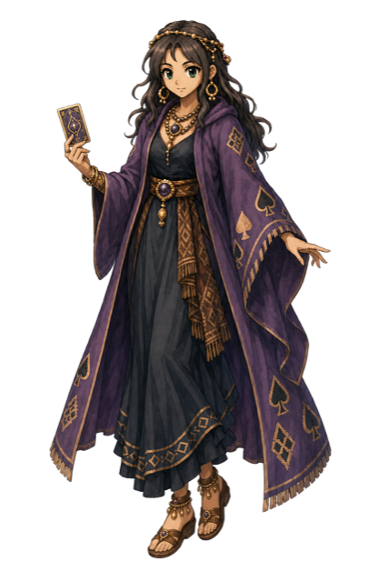 Sera, holding a card